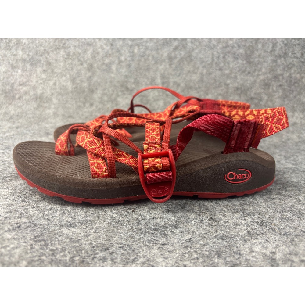Chaco Z/Cloud 2 Sandals Women 8 Red Orange Geometric Double Strap Toe Loop